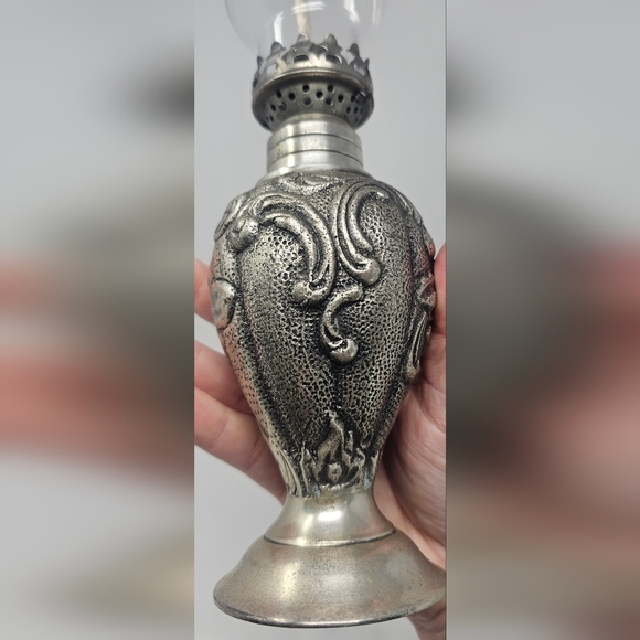 Restoration Hardware Frances Le Mont Pewter Oil Lamp Glass Chimney 12.5" - Picture 3 of 16